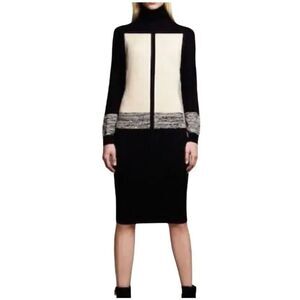 Narcisco Rodriguez Colorblock Turtleneck Sweater Dress Black Cream Size Large